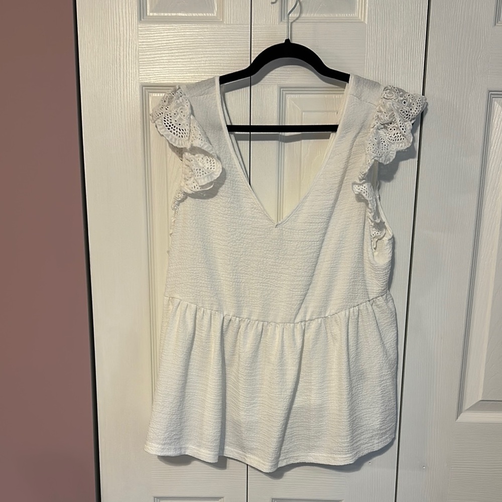 White Lace Sleeve Peplum Women's Top